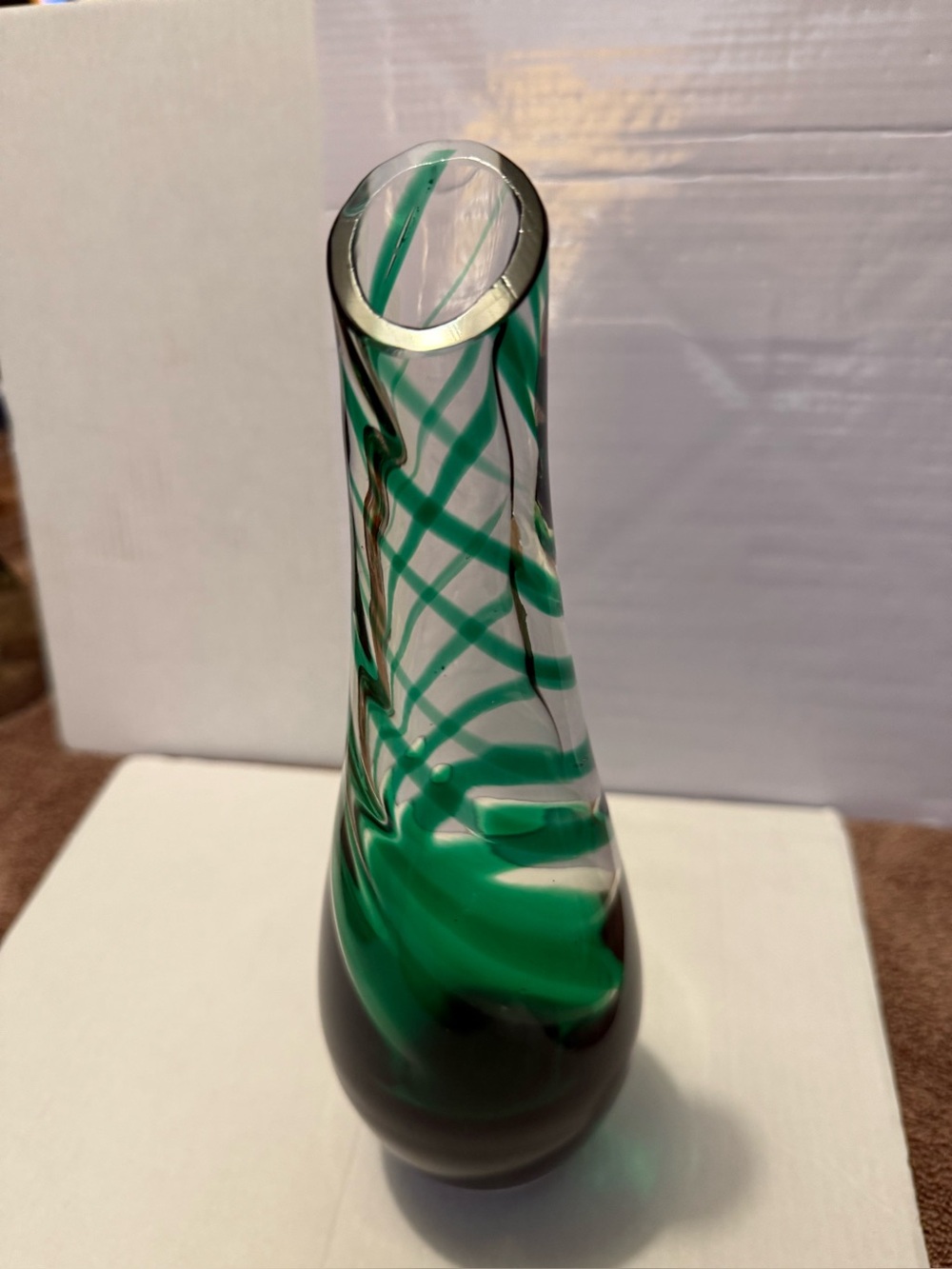 Handblown Green Swirl Art Glass Vase